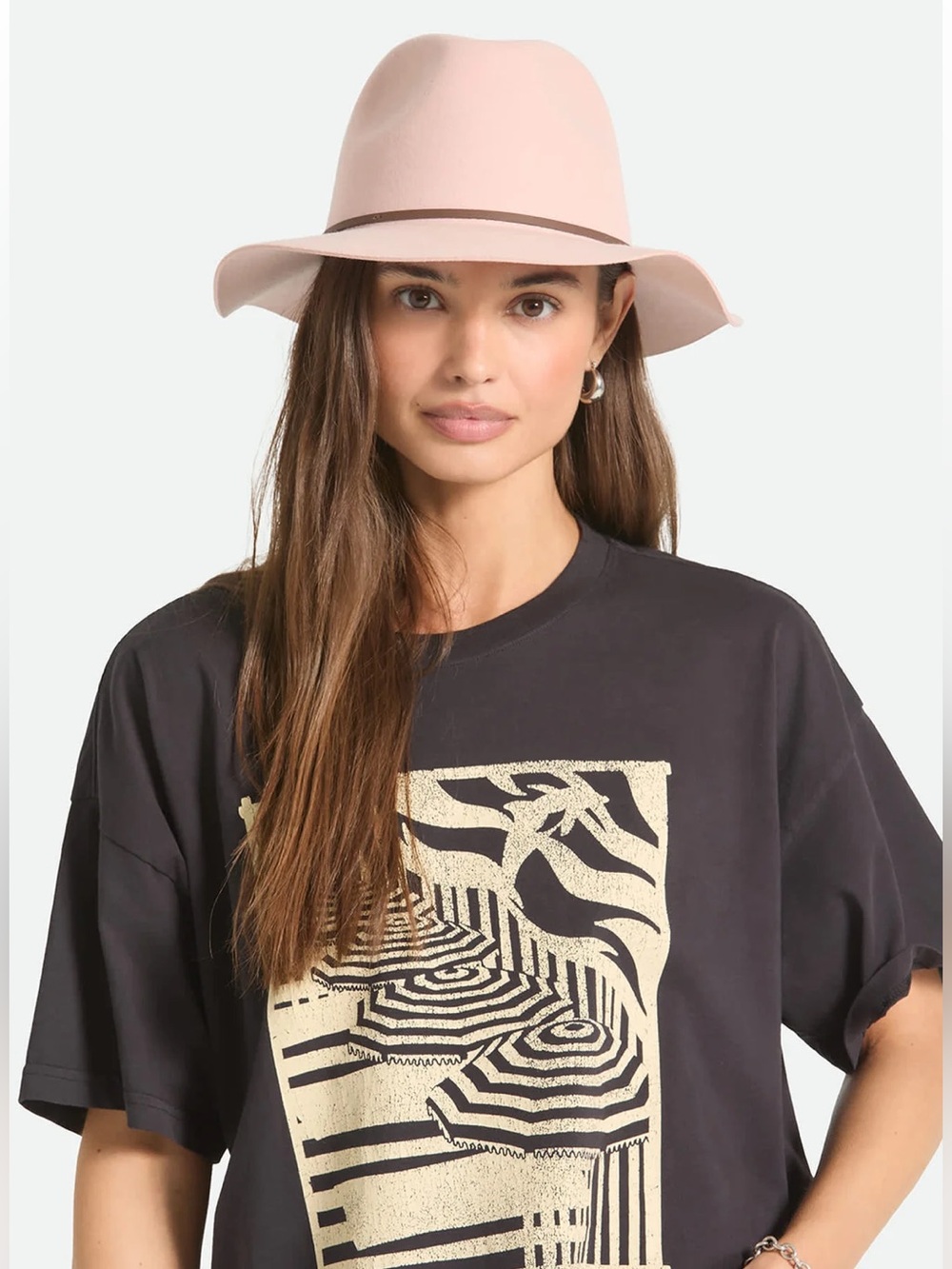 BRIXTON CLASSICS
WESLEY FEDORA Wide-Brim blush Pink Felt women’s Fedora Hat NWOT